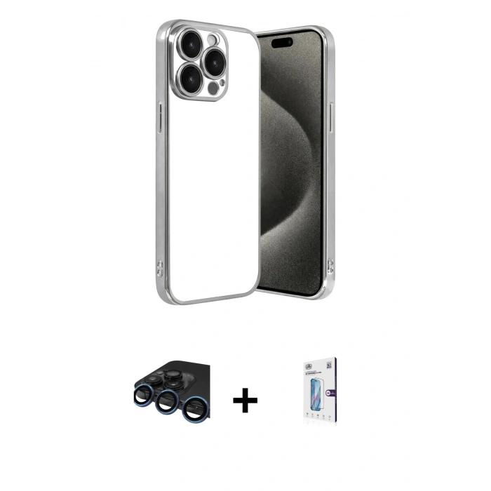 MARSİLYAN™- iPhone 15 Pro Max Kılıf Vadi Minimal - Siyah Bilvis 0.18mm Plus Cam Ekran Koruyucu + Raze Metal Kamera Lens - LT