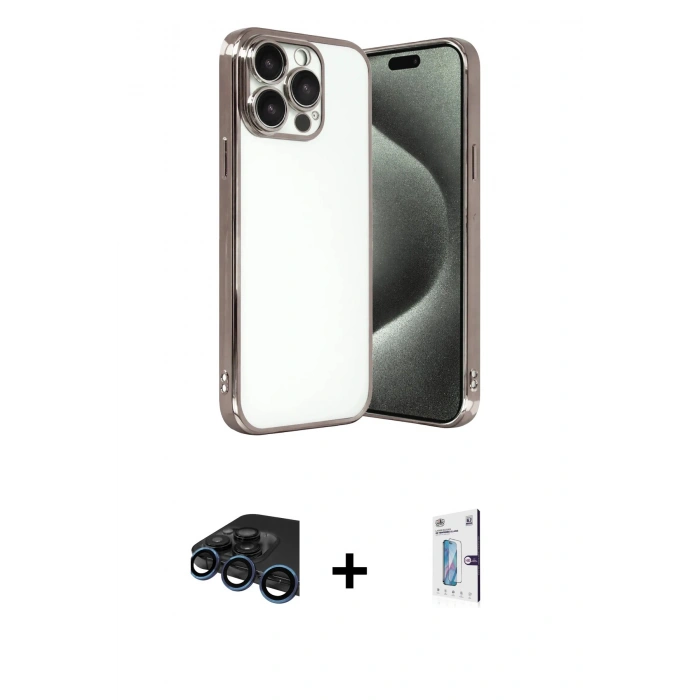 MARSİLYAN™- iPhone 15 Pro Max Kılıf Vadi Minimal - Siyah Bilvis 0.18mm Plus Cam Ekran Koruyucu + Raze Metal Kamera Lens - LT