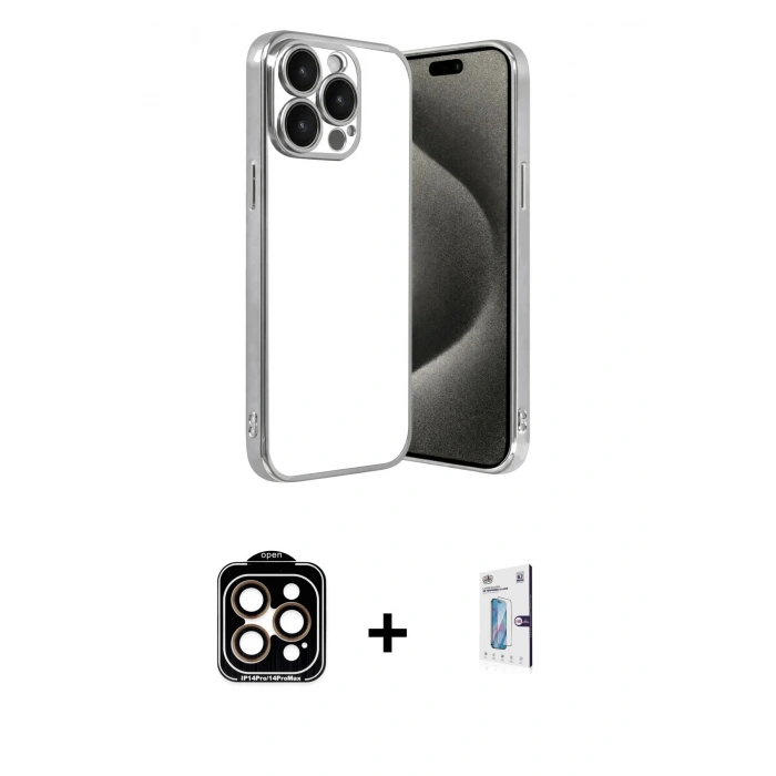 MARSİLYAN™- iPhone 15 Pro Max Kılıf Vadi Minimal - Siyah Bilvis 0.18mm Plus Cam Ekran Koruyucu + PVD Metal Kamera Lens - TU