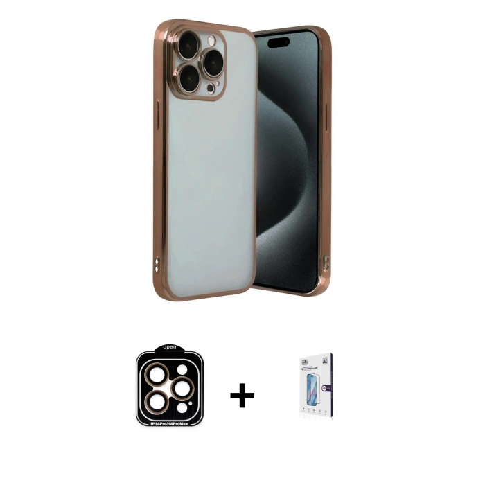 MARSİLYAN™- iPhone 15 Pro Max Kılıf Vadi Minimal - Siyah Bilvis 0.18mm Plus Cam Ekran Koruyucu + PVD Metal Kamera Lens - TU