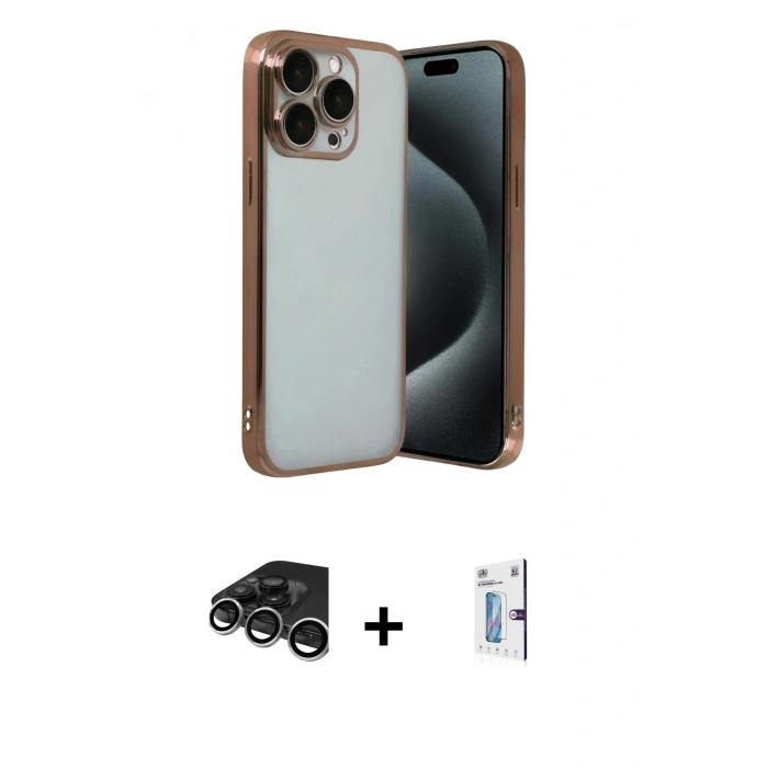 MARSİLYAN™- iPhone 15 Pro Max Kılıf Vadi Minimal - Siyah Bilvis 0.18mm Plus Cam Ekran Koruyucu + Raze Metal Kamera Lens - GS