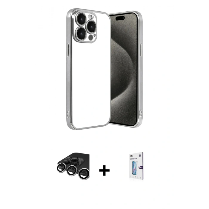 MARSİLYAN™- iPhone 15 Pro Max Kılıf Vadi Minimal - Siyah Bilvis 0.18mm Plus Cam Ekran Koruyucu + Raze Metal Kamera Lens - GS