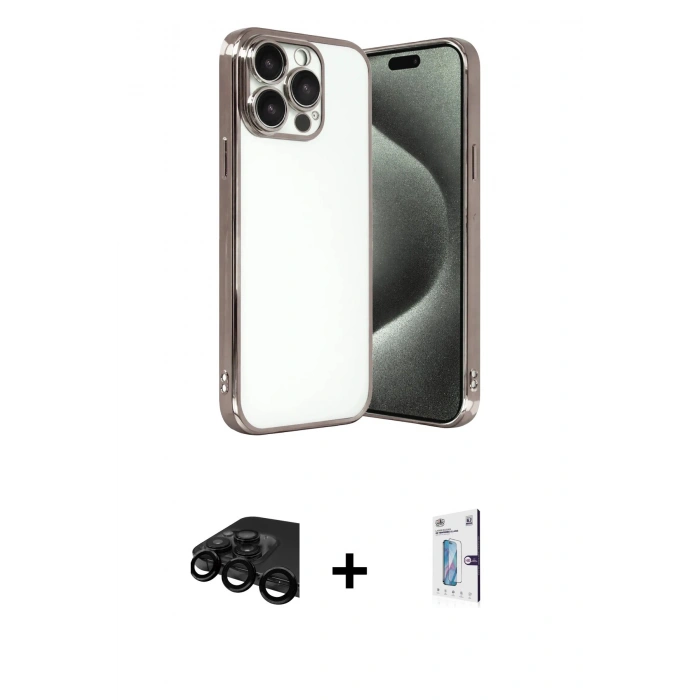 MARSİLYAN™- iPhone 15 Pro Max Kılıf Vadi Minimal - Siyah Bilvis 0.18mm Plus Cam Ekran Koruyucu + Raze Metal Kamera Lens - SH