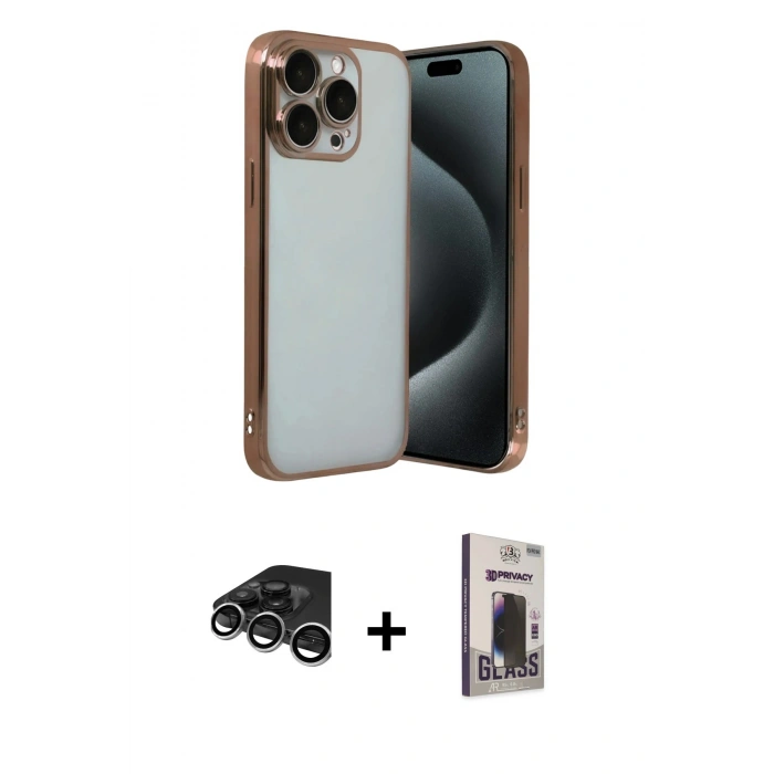 MARSİLYAN™- iPhone 15 Pro Max Kılıf Vadi Minimal - Siyah Bilvis Hayalet Cam Ekran Koruyucu + Raze Metal Kamera Lens - GS