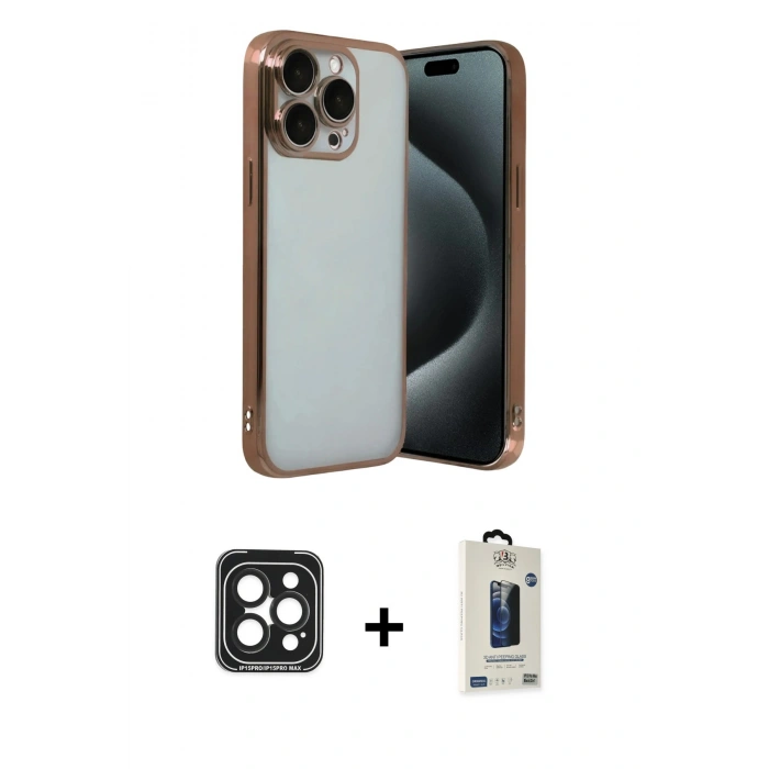 MARSİLYAN™- iPhone 15 Pro Max Kılıf Vadi Minimal - Siyah Bilvis Hayalet Cam Ekran Koruyucu + PVD Metal Kamera Lens - SH