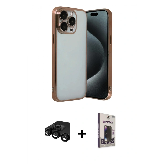 MARSİLYAN™- iPhone 15 Pro Max Kılıf Vadi Minimal - Siyah Bilvis Hayalet Cam Ekran Koruyucu + Raze Metal Kamera Lens - SH