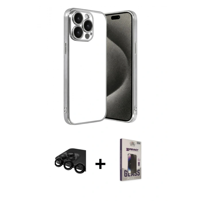 MARSİLYAN™- iPhone 15 Pro Max Kılıf Vadi Minimal - Siyah Bilvis Hayalet Cam Ekran Koruyucu + Raze Metal Kamera Lens - SH