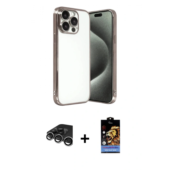 MARSİLYAN™- iPhone 15 Pro Max Kılıf Vadi Minimal - Siyah Buffer Hayalet Cam Ekran Koruyucu + Raze Metal Kamera Lens - GS