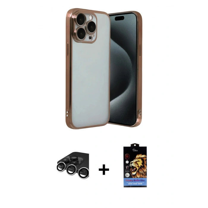 MARSİLYAN™- iPhone 15 Pro Max Kılıf Vadi Minimal - Siyah Buffer Hayalet Cam Ekran Koruyucu + Raze Metal Kamera Lens - GS