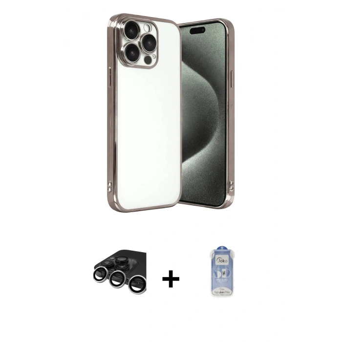 MARSİLYAN™- iPhone 15 Pro Max Kılıf Vadi Minimal - Siyah Joko Magic 5D Cam + Raze Metal Kamera Lens - GS