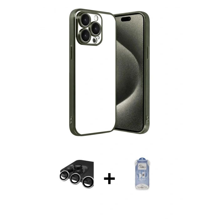MARSİLYAN™- iPhone 15 Pro Max Kılıf Vadi Minimal - Siyah Joko Magic 5D Cam + Raze Metal Kamera Lens - GS