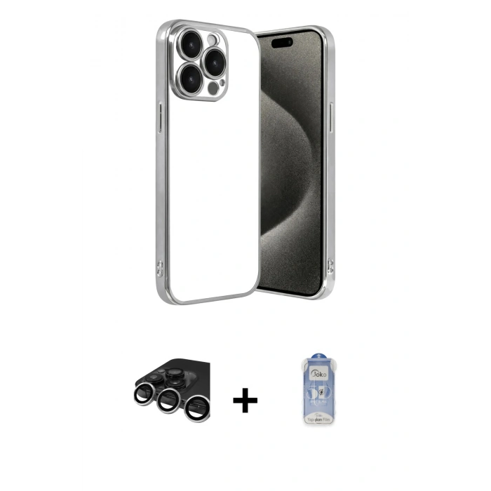 MARSİLYAN™- iPhone 15 Pro Max Kılıf Vadi Minimal - Siyah Joko Magic 5D Cam + Raze Metal Kamera Lens - GS