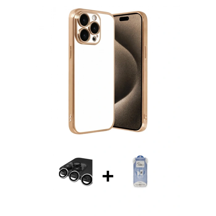 MARSİLYAN™- iPhone 15 Pro Max Kılıf Vadi Minimal - Siyah Joko Magic 5D Cam + Raze Metal Kamera Lens - GS