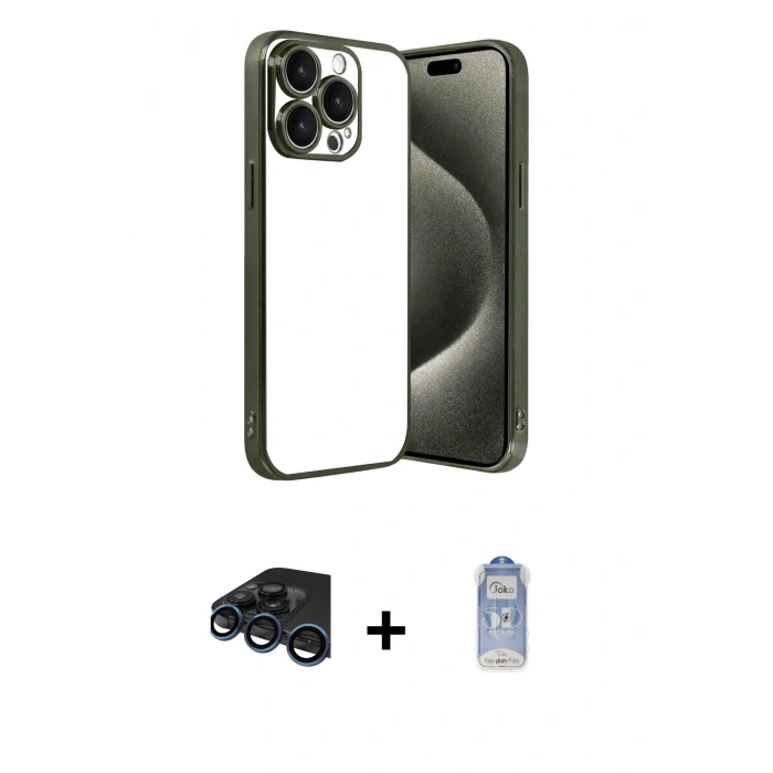 MARSİLYAN™- iPhone 15 Pro Max Kılıf Vadi Minimal - Siyah Joko Magic 5D Cam + Raze Metal Kamera Lens - LT
