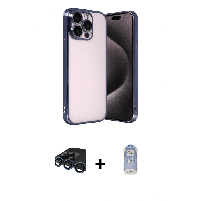 MARSİLYAN™- iPhone 15 Pro Max Kılıf Vadi Minimal - Siyah Joko Magic 5D Cam + Raze Metal Kamera Lens - LT