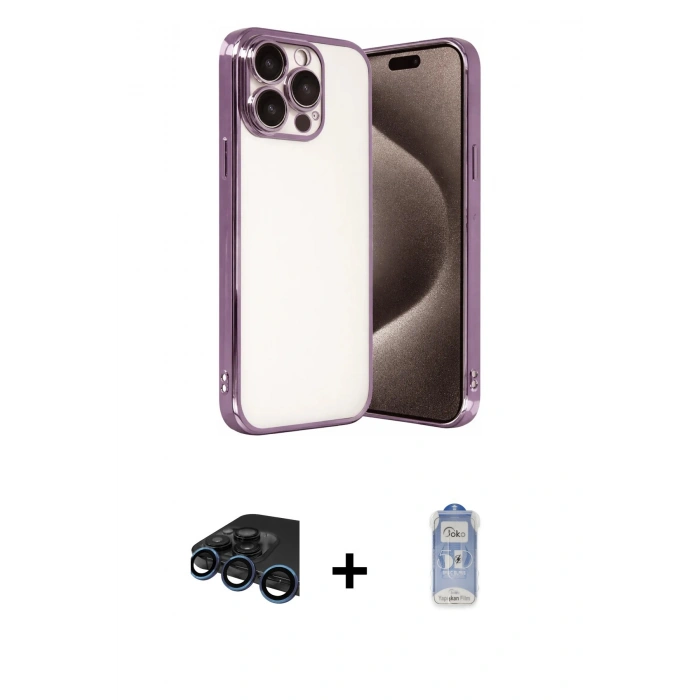MARSİLYAN™- iPhone 15 Pro Max Kılıf Vadi Minimal - Siyah Joko Magic 5D Cam + Raze Metal Kamera Lens - LT