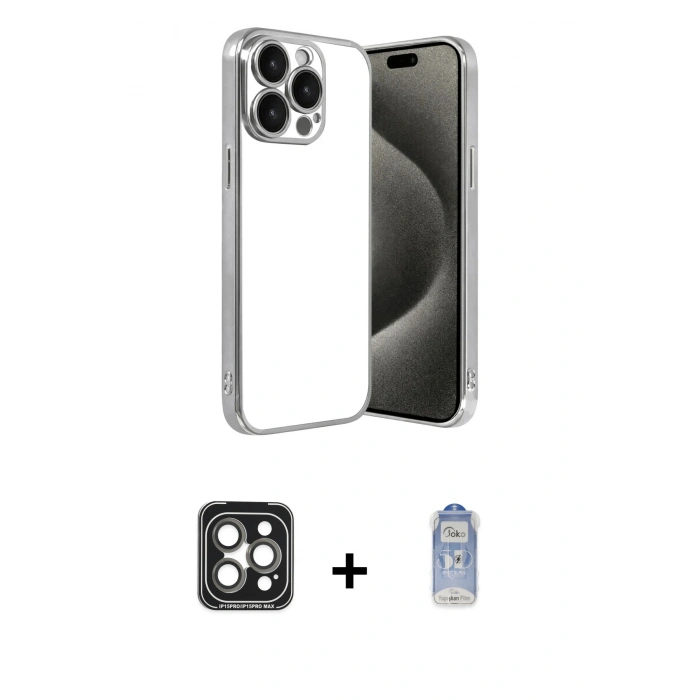 MARSİLYAN™- iPhone 15 Pro Max Kılıf Vadi Minimal - Siyah Joko Magic 5D Cam + PVD Metal Kamera Lens - GI