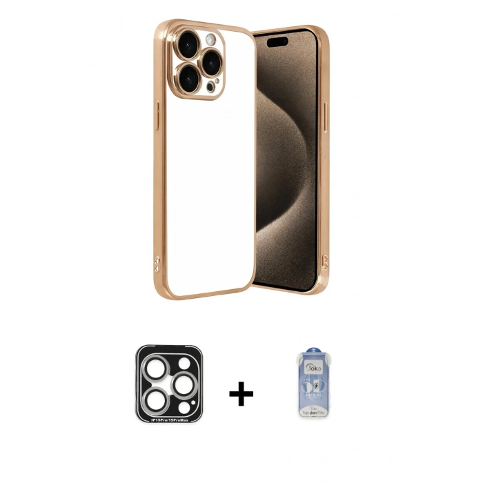 MARSİLYAN™- iPhone 15 Pro Max Kılıf Vadi Minimal - Siyah Joko Magic 5D Cam + PVD Metal Kamera Lens - GS