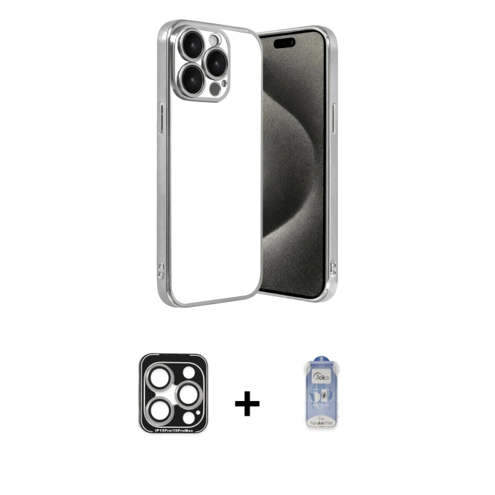 MARSİLYAN™- iPhone 15 Pro Max Kılıf Vadi Minimal - Siyah Joko Magic 5D Cam + PVD Metal Kamera Lens - GS