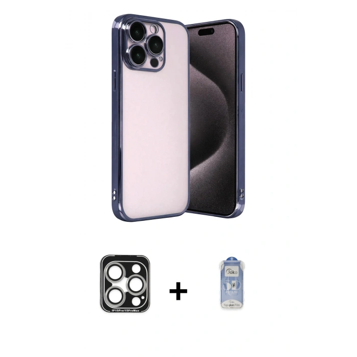 MARSİLYAN™- iPhone 15 Pro Max Kılıf Vadi Minimal - Siyah Joko Magic 5D Cam + PVD Metal Kamera Lens - GS