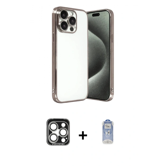 MARSİLYAN™- iPhone 15 Pro Max Kılıf Vadi Minimal - Siyah Joko Magic 5D Cam + PVD Metal Kamera Lens - GS