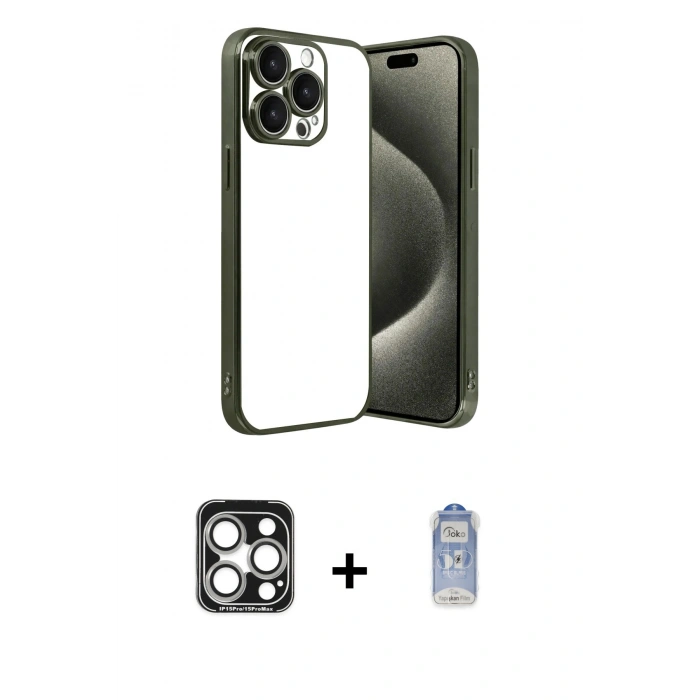 MARSİLYAN™- iPhone 15 Pro Max Kılıf Vadi Minimal - Siyah Joko Magic 5D Cam + PVD Metal Kamera Lens - GS