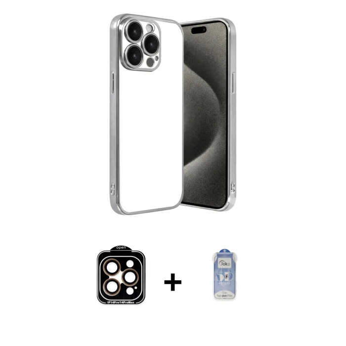 MARSİLYAN™- iPhone 15 Pro Max Kılıf Vadi Minimal - Siyah Joko Magic 5D Cam + PVD Metal Kamera Lens - TU
