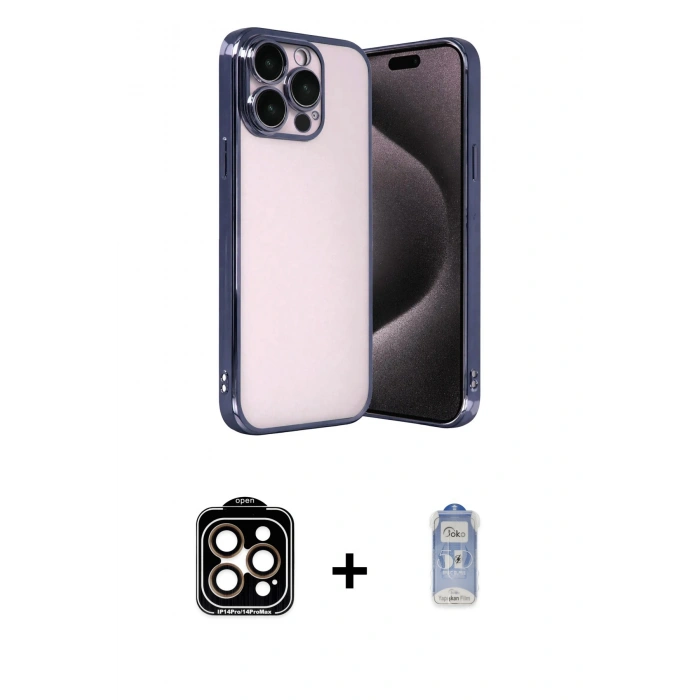 MARSİLYAN™- iPhone 15 Pro Max Kılıf Vadi Minimal - Siyah Joko Magic 5D Cam + PVD Metal Kamera Lens - TU
