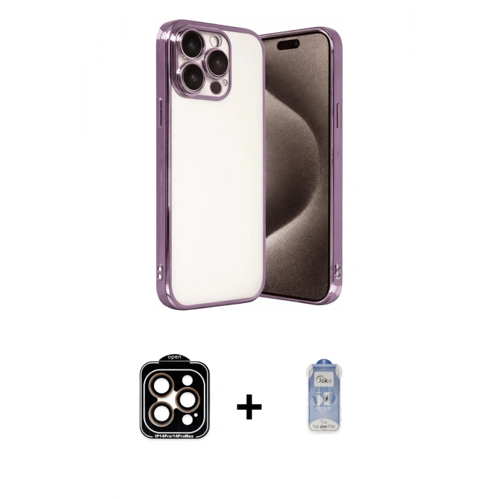 MARSİLYAN™- iPhone 15 Pro Max Kılıf Vadi Minimal - Siyah Joko Magic 5D Cam + PVD Metal Kamera Lens - TU