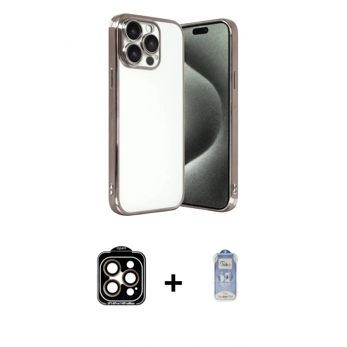 MARSİLYAN™- iPhone 15 Pro Max Kılıf Vadi Minimal - Siyah Joko Magic 5D Cam + PVD Metal Kamera Lens - TU