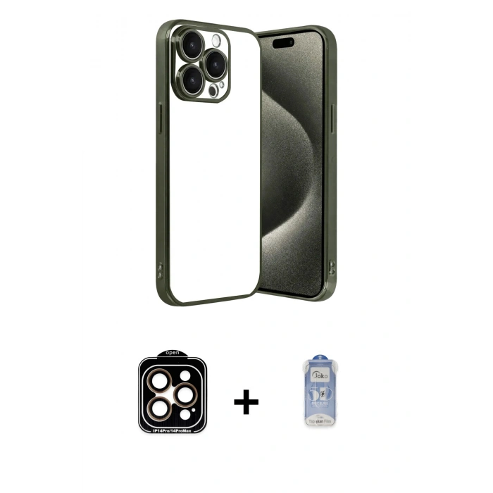 MARSİLYAN™- iPhone 15 Pro Max Kılıf Vadi Minimal - Siyah Joko Magic 5D Cam + PVD Metal Kamera Lens - TU