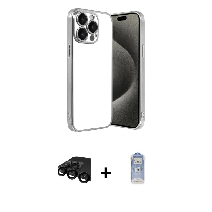 MARSİLYAN™- iPhone 15 Pro Max Kılıf Vadi Minimal - Siyah Joko Magic 5D Cam + Raze Metal Kamera Lens - SH