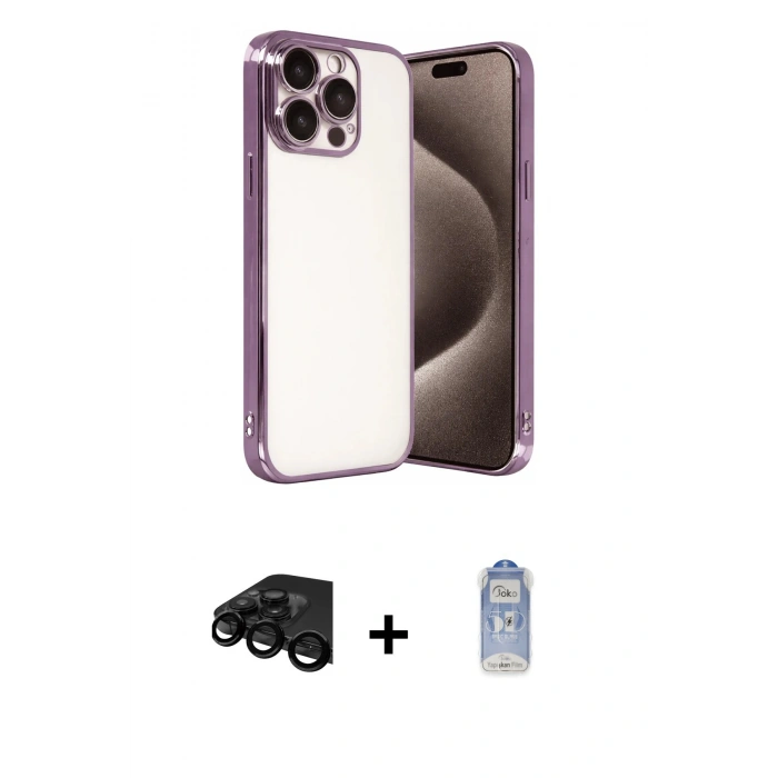 MARSİLYAN™- iPhone 15 Pro Max Kılıf Vadi Minimal - Siyah Joko Magic 5D Cam + Raze Metal Kamera Lens - SH
