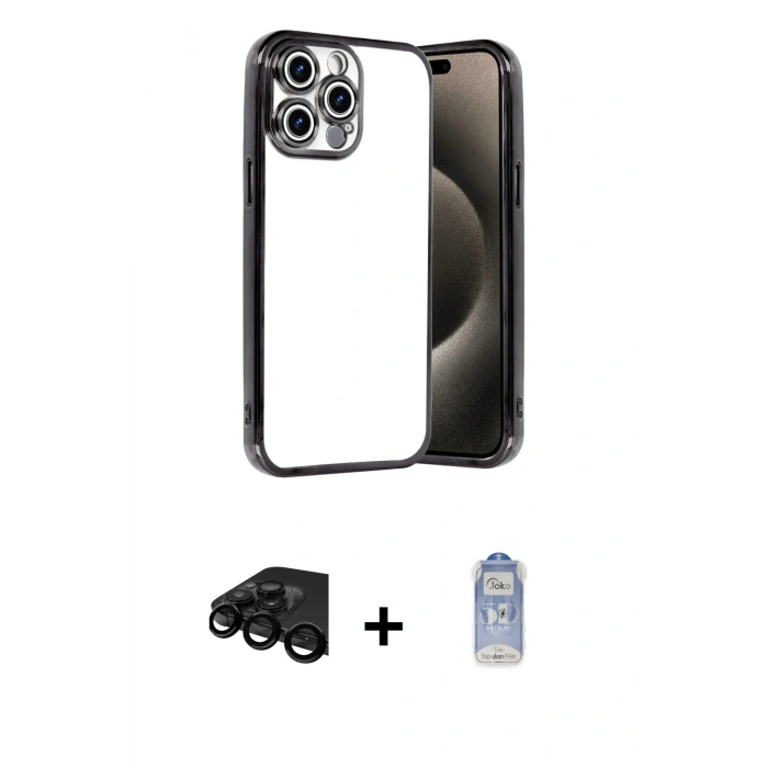 MARSİLYAN™- iPhone 15 Pro Max Kılıf Vadi Minimal - Siyah Joko Magic 5D Cam + Raze Metal Kamera Lens - SH