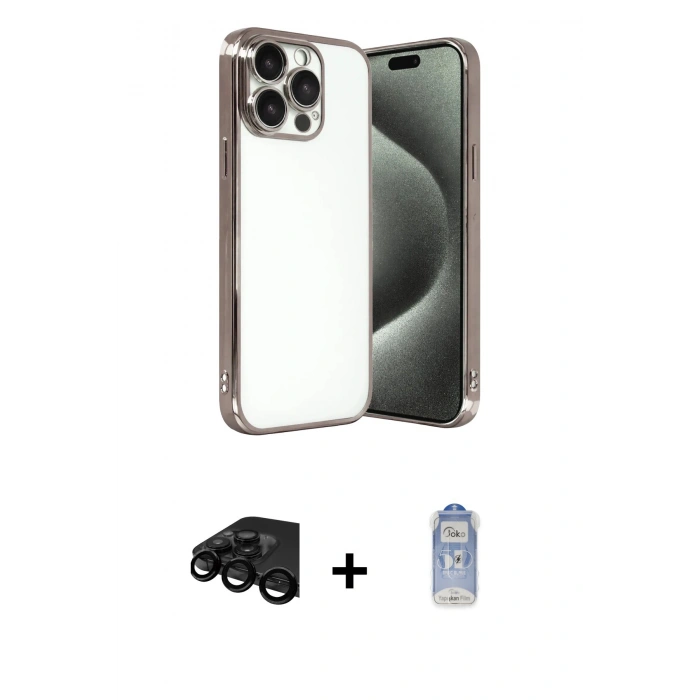 MARSİLYAN™- iPhone 15 Pro Max Kılıf Vadi Minimal - Siyah Joko Magic 5D Cam + Raze Metal Kamera Lens - SH
