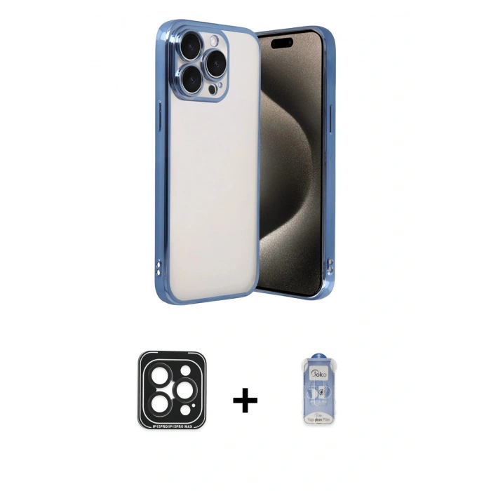 MARSİLYAN™- iPhone 15 Pro Max Kılıf Vadi Minimal - Siyah Joko Magic 5D Cam + Siyah PVD Metal Kamera Lens