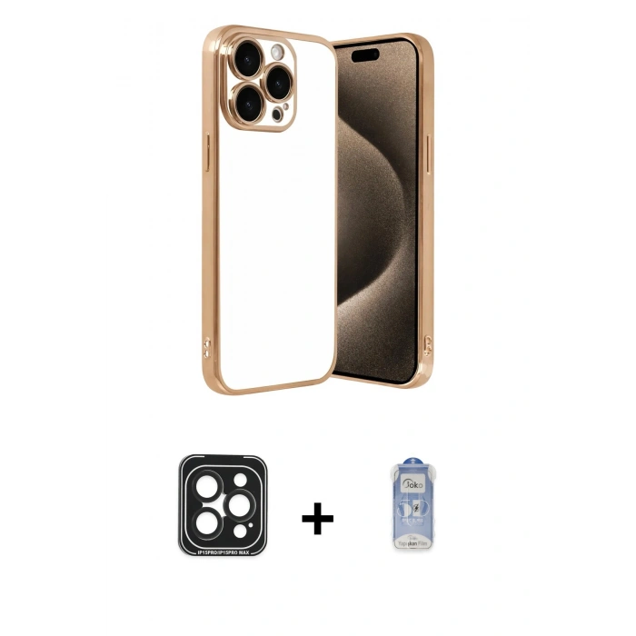 MARSİLYAN™- iPhone 15 Pro Max Kılıf Vadi Minimal - Siyah Joko Magic 5D Cam + Siyah PVD Metal Kamera Lens