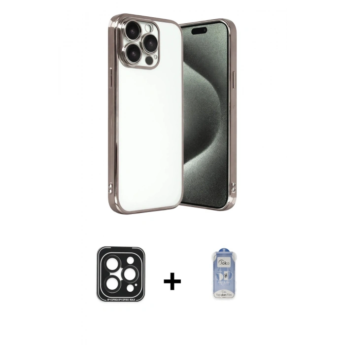 MARSİLYAN™- iPhone 15 Pro Max Kılıf Vadi Minimal - Siyah Joko Magic 5D Cam + Siyah PVD Metal Kamera Lens