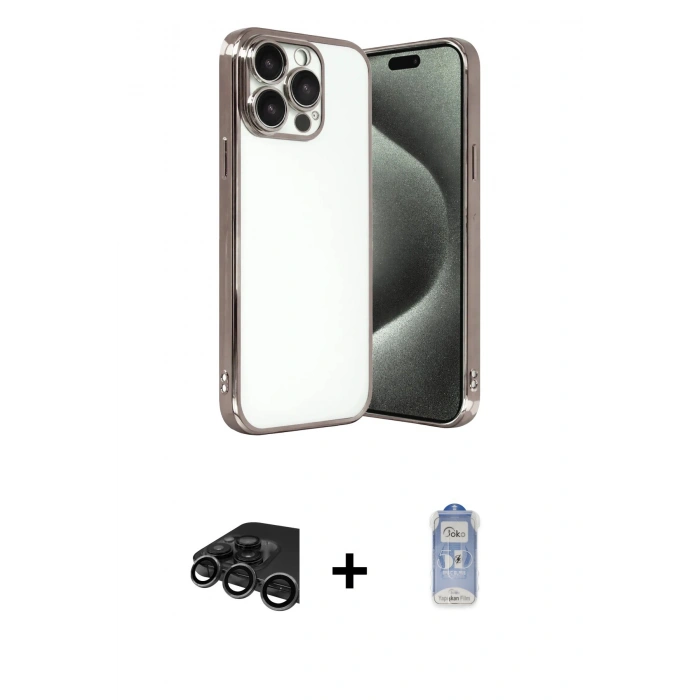 MARSİLYAN™- iPhone 15 Pro Max Kılıf Vadi Minimal - Siyah Joko Magic 5D Cam + Raze Metal Kamera Lens - TMGI