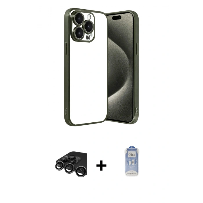 MARSİLYAN™- iPhone 15 Pro Max Kılıf Vadi Minimal - Siyah Joko Magic 5D Cam + Raze Metal Kamera Lens - TMGI