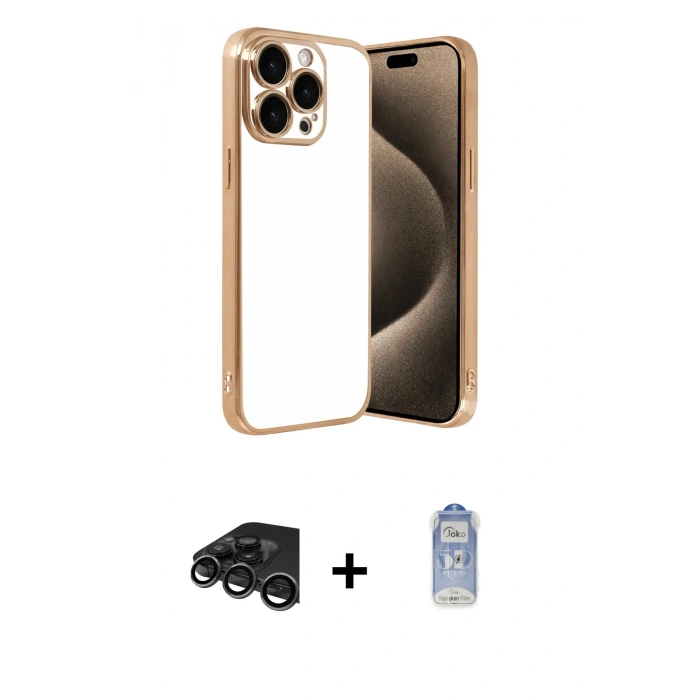 MARSİLYAN™- iPhone 15 Pro Max Kılıf Vadi Minimal - Siyah Joko Magic 5D Cam + Raze Metal Kamera Lens - TMGI