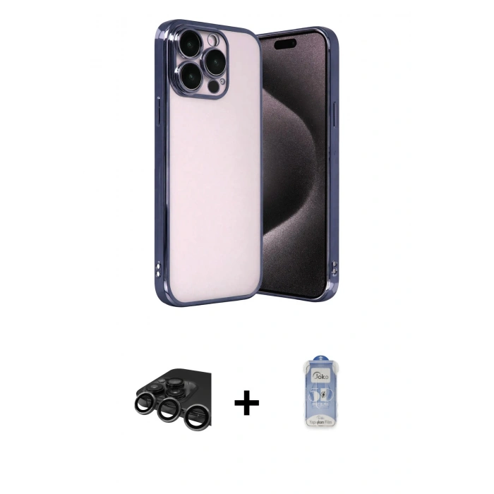 MARSİLYAN™- iPhone 15 Pro Max Kılıf Vadi Minimal - Siyah Joko Magic 5D Cam + Raze Metal Kamera Lens - TMGI