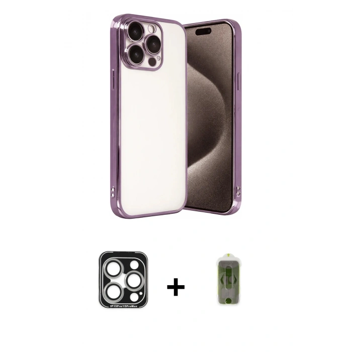 MARSİLYAN™- iPhone 15 Pro Max Kılıf Vadi Minimal - Siyah Joko Magic 5D Hayalet Cam + PVD Metal Kamera Lens - GS