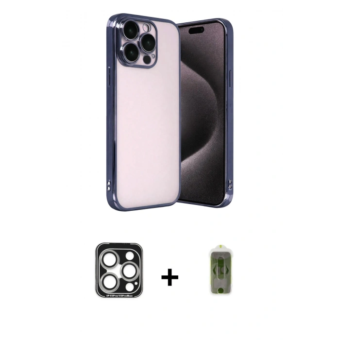 MARSİLYAN™- iPhone 15 Pro Max Kılıf Vadi Minimal - Siyah Joko Magic 5D Hayalet Cam + PVD Metal Kamera Lens - GS