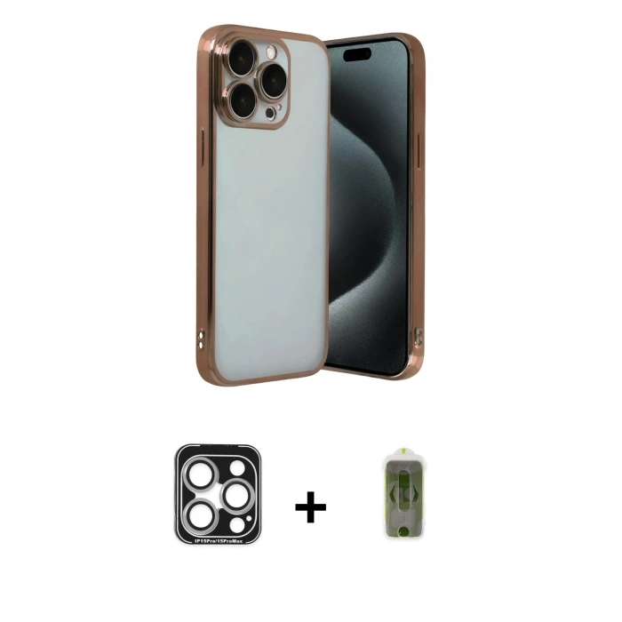MARSİLYAN™- iPhone 15 Pro Max Kılıf Vadi Minimal - Siyah Joko Magic 5D Hayalet Cam + PVD Metal Kamera Lens - GS