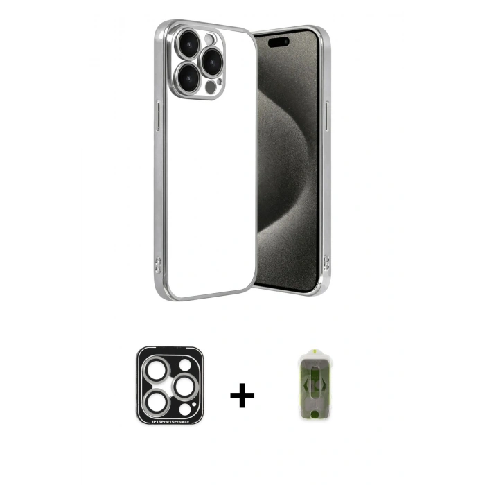 MARSİLYAN™- iPhone 15 Pro Max Kılıf Vadi Minimal - Siyah Joko Magic 5D Hayalet Cam + PVD Metal Kamera Lens - GS