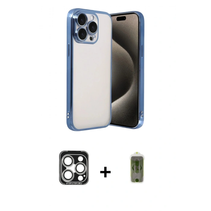 MARSİLYAN™- iPhone 15 Pro Max Kılıf Vadi Minimal - Siyah Joko Magic 5D Hayalet Cam + PVD Metal Kamera Lens - GS