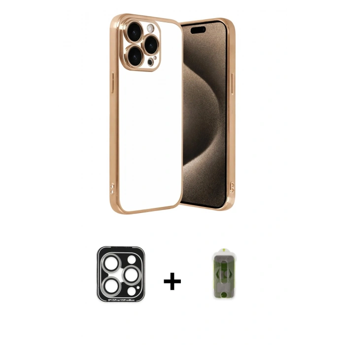 MARSİLYAN™- iPhone 15 Pro Max Kılıf Vadi Minimal - Siyah Joko Magic 5D Hayalet Cam + PVD Metal Kamera Lens - GS
