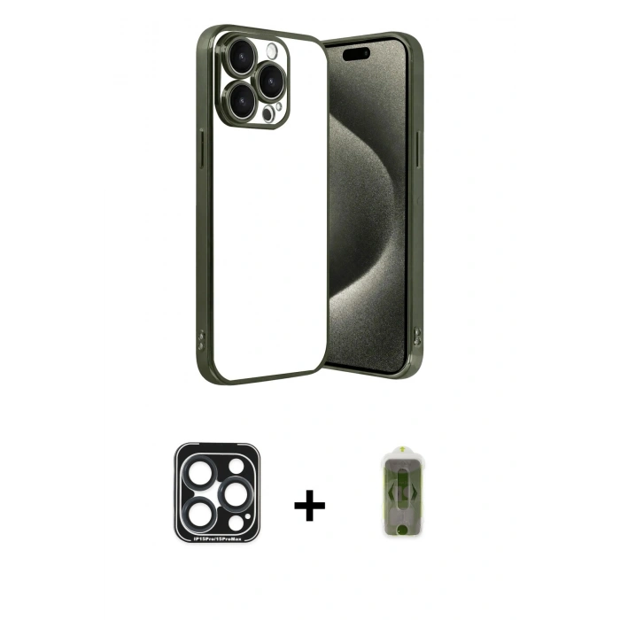 MARSİLYAN™- iPhone 15 Pro Max Kılıf Vadi Minimal - Siyah Joko Magic 5D Hayalet Cam + PVD Metal Kamera Lens - LT