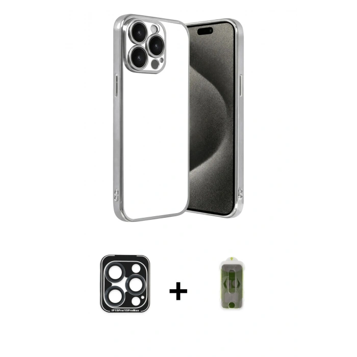 MARSİLYAN™- iPhone 15 Pro Max Kılıf Vadi Minimal - Siyah Joko Magic 5D Hayalet Cam + PVD Metal Kamera Lens - LT